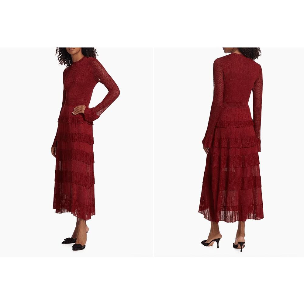 Lela Rose Piper Pointelle Tiered Maxi Dress Size L $1590